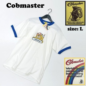 COB MASTER /L/ ブルー×ホワイト リンガー半袖Tシャツ トップス 生地 コットン スポーツバイクキャンプアウトドアオートバイ コブマスター