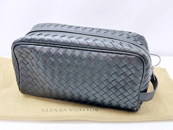 使用感なし Bottega Veneta ボッテガヴェネタ イントレチャート セカンドバッグ トラベルポーチ 黒 174361