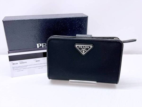ほぼ未使用 美品 PRADA プラダ トライアングルロゴ コンパクトウォレット 二つ折り財布 黒 1ML225