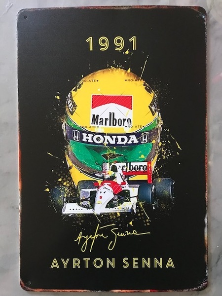 1991 アイルトン セナ マルボロ マクラーレンホンダ MP4 金属製アート看板 お部屋に! 送料サービス