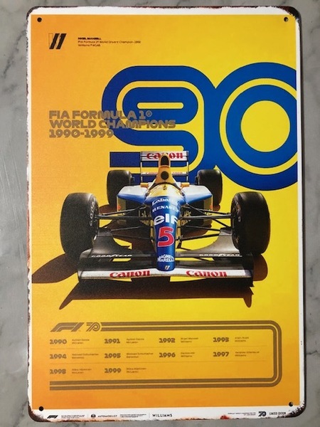ナイジェル マンセル 90年代 F1 ブリキのアート看板 お部屋に・ガレージに!送料サービス 誰も持ってない?