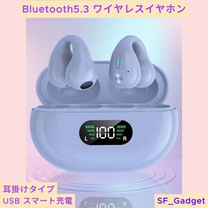 【ホワイト】Bluetooth 5.3 ワイヤレスイヤホン 耳掛け型 イヤーフック USB充電