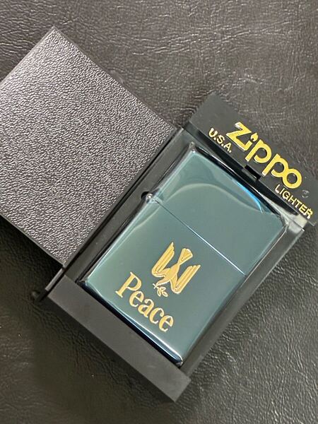 zippo ピース ブルーチタン ヴィンテージ 限定品 2000年製 Peace ゴールド刻印 ゴールドインナー 2000年製 プラケース 保証書付き
