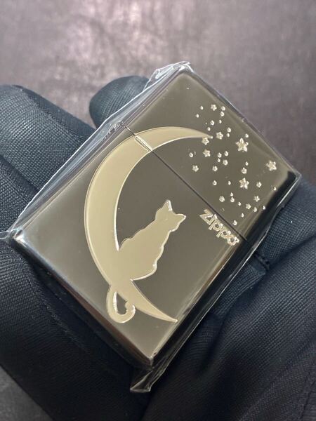 zippo 猫 三日月 前面刻印 ブラック 希少モデル 2023年製