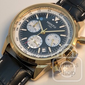 《期間特価3000円引き中!!》ラグジュアリーと上質の最適公約数【大人に相応しい緻密文字盤/新品】クロノグラフ ゴールド/黒文字盤/黒革