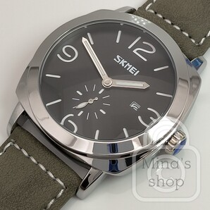 期間特価1000円引き中!!【イタリア軍式ミリタリーをメンテナンスイージーなQzで使い倒す/新品】日付 スモセコ 黒文字盤/アーミーグリーン革