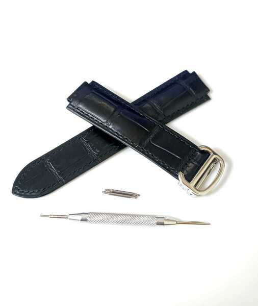 22mm カウハイドレザー 腕時計 凸型 革ベルト ブラック 黒 Dバックル付属 【対応】カルティエ バロンブルー