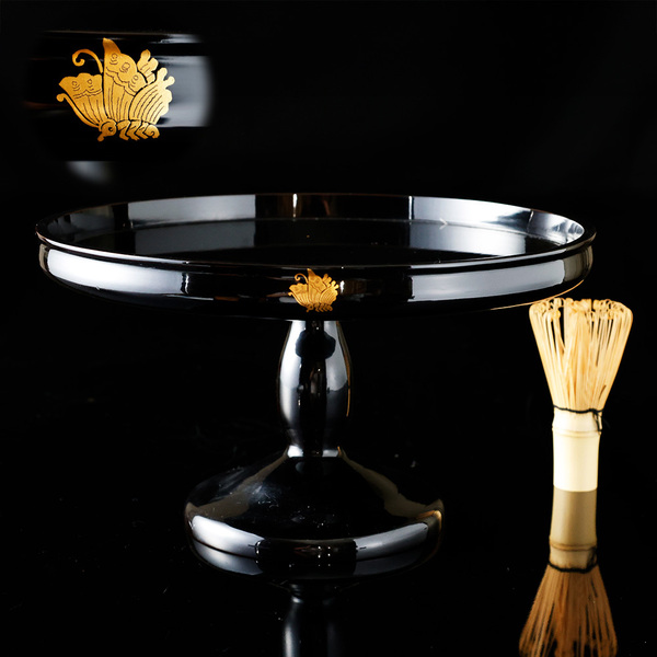 時代 輪島塗 黒漆 金蒔絵 蝶蒔絵 高杯 菓子器 漆器 茶道具 古美術 共箱 縁起物