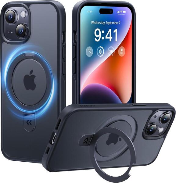 【4in1多機能満載】CASEKOO iPhone 15 用 ケース 超強磁力 米軍MIL規格 MagSafe対応 マット仕上げ 薄型半透明 スマホケース(ブラック)