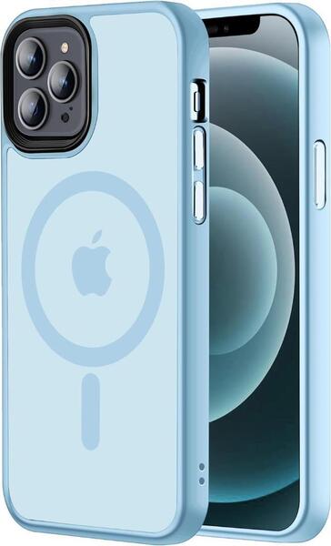 【米軍規格・MagSafe対応】Gtsoho iPhone 12 Pro Max 用 ケース 半透明 マグネット搭載 耐衝撃 マット感 ストラップホール付き ブルー