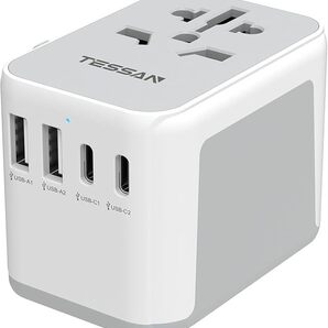 変換プラグ 全世界対応 海外コンセント TESSAN 旅行用変換器 2つUSB-Cと2つUSB-Aポート付き C/O/BF/Aタイプ付き 海外電源変換器 マルチ変換