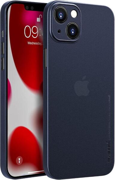 「0.3㎜極薄」iPhone 13対応ケース memumiマット質感 オリジナル設計 指紋防止 傷付き防止 ワイアレス充電対応 (マットブルー/半透明)