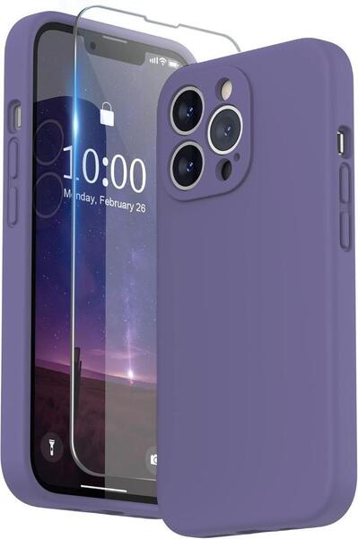 SURPHY iPhone13 Proケース フィルム付き 6.1インチ対応 アイフォン13 プロ シリコンケース(レンズの全面保護) (アイリスパープル)