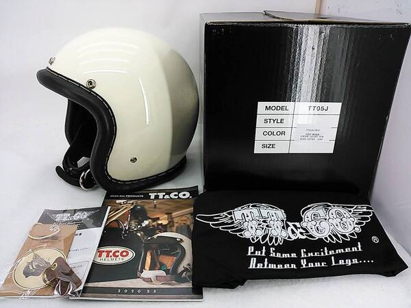 【送料無料】使用極わずか 程度上 TT&CO スーパーマグナム ヴィンテージレザートリム アイボリー M/L ダブルストラップ 元箱 ヘルメット