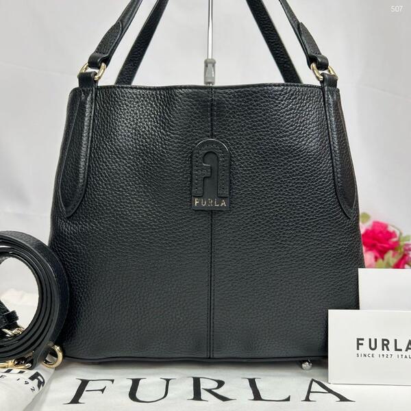 【極美品/付属品完備】FURLA フルラ 2way ダフネ ショルダーバッグ ハンドバッグ レザー 斜め掛け 手持ち ブラック 黒 レディース