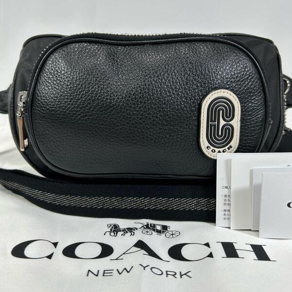 【極美品】COACH コーチ マディソンコレクション ショルダーバッグ ボディバッグ レザー Cパッチ 肩掛け 斜め掛け ブラック 黒 メンズ