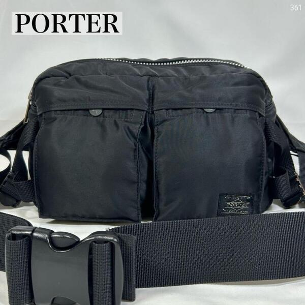 【美品】PORTER ポーター 吉田カバン タンカー ショルダーバッグ ボディバッグ ナイロン 肩掛け 斜め掛け ブラック 黒 メンズ