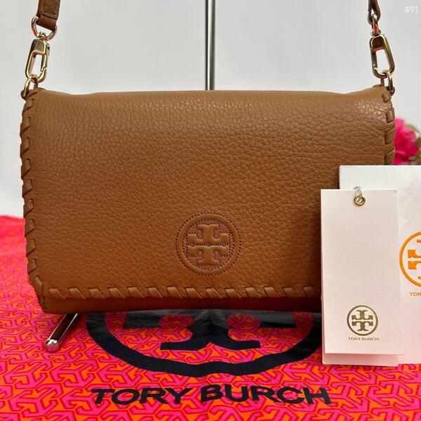 【未使用級】TORY BURCH トリーバーチ 編み込み 2way ショルダーバッグ ミニバッグ レザー 肩掛け 斜め掛け ブラウン 茶 レディース