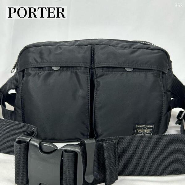 【極美品】PORTER ポーター タンカー ショルダーバッグ ボディバッグ クロスボディバッグ ナイロン 肩掛け 斜め掛け ブラック 黒 メンズ