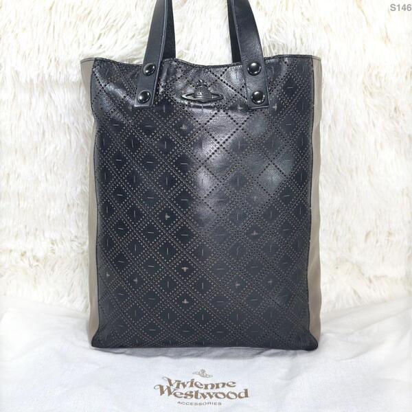 【極美品】Vivienne Westwood ヴィヴィアンウエストウッド ハンドバッグ トートバッグ オーブ バイカラー ブラック 黒 メンズ レディース