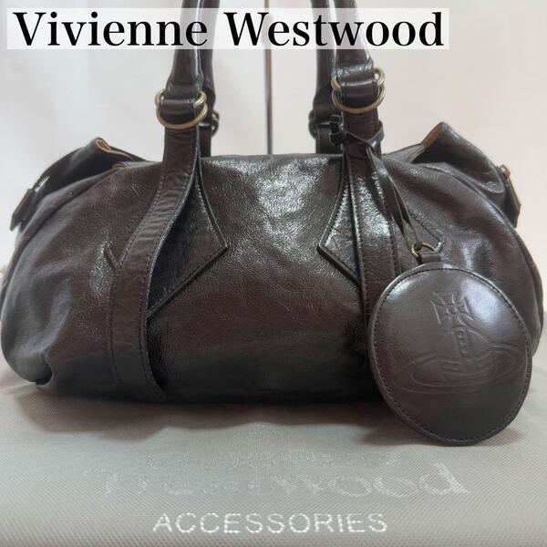 【極美品】Vivienne Westwood ヴィヴィアンウエストウッド ヤスミン ボストンバッグ トートバッグ オーブ チャーム ダークブラウン 茶