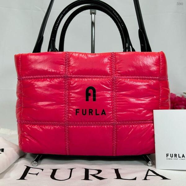 【美品/付属品完備】FURLA フルラ オポチュニティ 2way ショルダーバッグ ハンドバッグ レザー エナメル 斜め掛け 手提げ ピンク