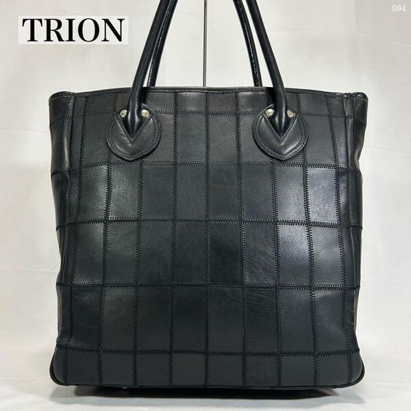 【極美品】TRUON トライオン パネルレザー トートバッグ ビジネスバッグ パッチワーク レザー 手提げ ブラック 黒 A4可 通勤 大容量