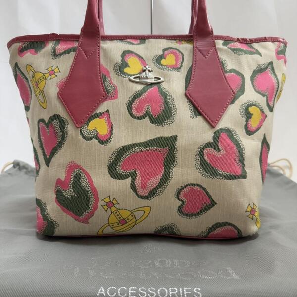 【美品】Vivienne Westwood ヴィヴィアンウエストウッド トートバッグ ビジネスバッグ レザー オーブ 総柄 ハート柄 A4可 通勤 大容量
