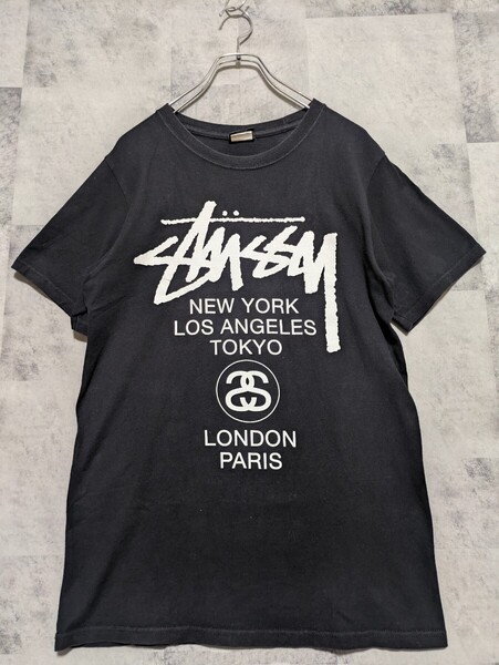 ステューシー STUSSY ワールドツアー Tシャツ S ブラック 黒 半袖TシャツOSAGARI モノトーン