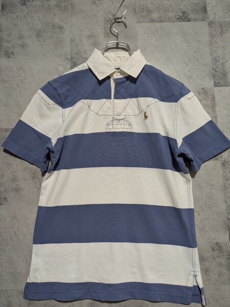 POLO RALPH LAUREN ポロラルフローレン 半袖ポロシャツ S ラガーシャツ ラグビーシャツ ボーダー マルチポニー 古着 OSAGARI