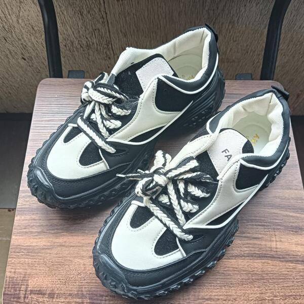 新品 24.5cm レディース スニーカー ブラック 厚底 男女兼用 シューズ【2000-409-S】