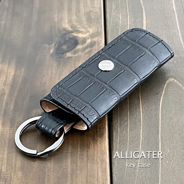 【SALE】 ALLIGATER アリゲーター ワニ革 キーケース ダークナイト ブラック ネイビー 艶マット 加工 キーホルダー クロコダイル