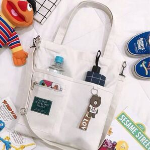 キャンバス トートバッグ 2way レディースショルダーバッグシンプル 通勤通学 ホワイト