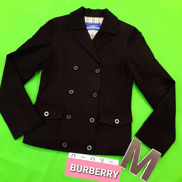 q1送料無料★BURBERRY バーバリーブルーレーベル★定番 ダブルフェイス テーラード ジャケット Mサイズ ブラック黒色 通勤通学コットン綿