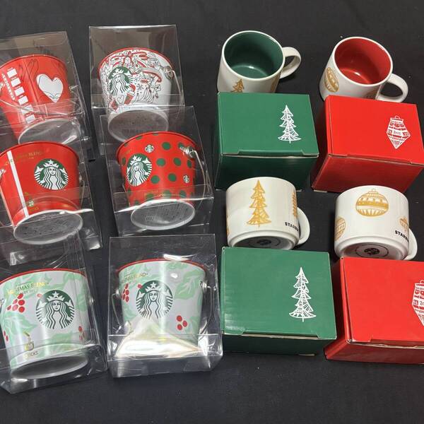 スターバックス★STARBUCKS 非売品 マグカップ 4点 ミニバケツ缶 空き缶 小物入れ6点セット ホリデー クリスマスグッズ まとめ売り 2015