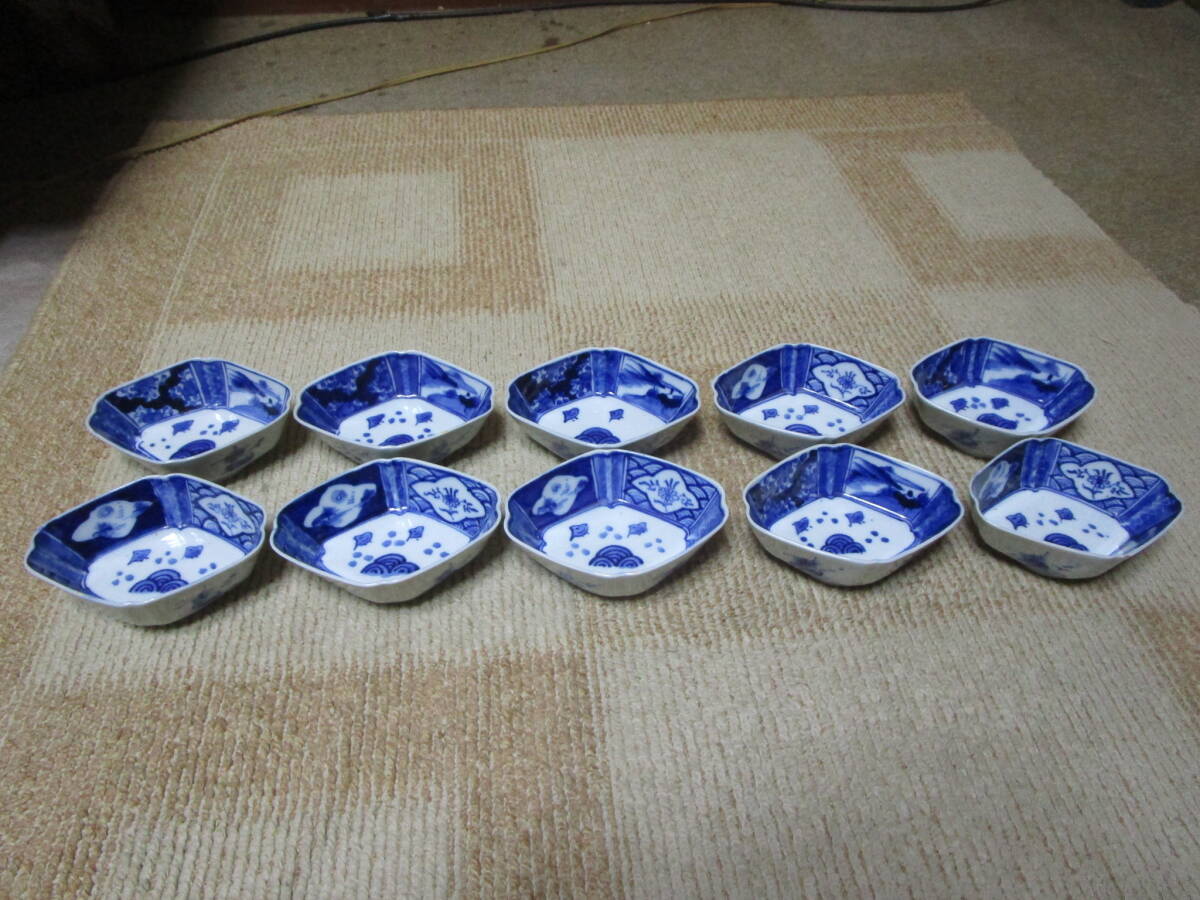 江戸中後期　古伊万里　赤絵向付10客　木箱付　東Y7-0314☆2Fトコヒ 古伊万里】 赤絵金彩花鳥文皿 10客セット 明治時代 15039