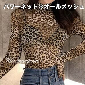 パワーネット*ハイネック*ヒョウ柄長袖トップス セクシーカットソーストレッチ