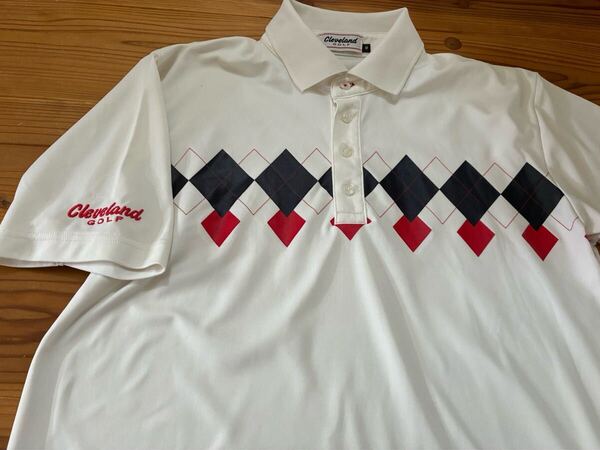 送料込み!!Cleaveland 半袖ポロシャツ アーガイル Mサイズ 白 クリーブランド 半袖シャツ GOLF ゴルフウェアー
