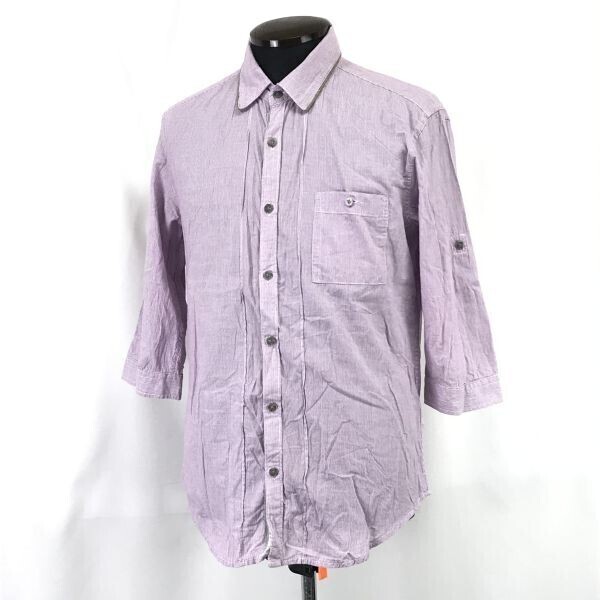 PPFM★七分袖シャツ【メンズM/ピンク/pink/ストライプ柄】半袖/長袖/ペイトンプレイス/Tops/Shirts◆SBH846