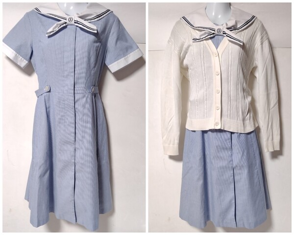 京都 聖母学院中学校 夏服ワンピース セーラー服カーディガン ソックス セット165A 女子制服 盛夏服 トンボ製