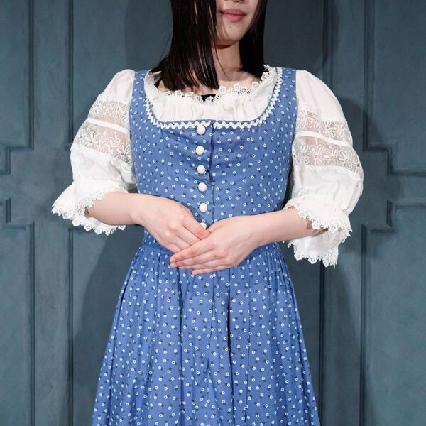 EU VINTAGE FLOWER EMBROIDERY LACE DESIGN TYROLEAN BLOUSE/ヨーロッパ古着襟お花刺繍レースデザインチロリアンブラウス(トップス)