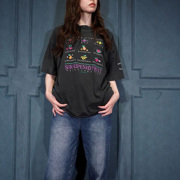 90's USA VINTAGE SOF Tee FRUIT PRINT DESIGN T SHIRT/90年代アメリカ古着フルーツプリントデザインTシャツ