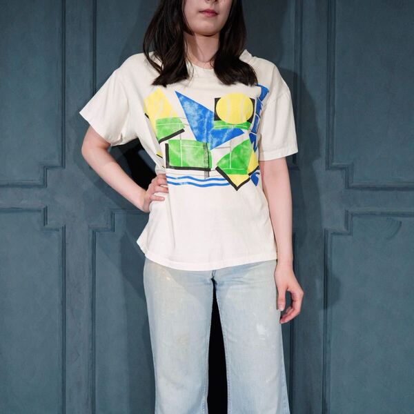 80's~90's USA VINTAGE TENNIS ART PRINT DESIGN T SHIRT/80年代~90年代アメリカ古着テニスアートプリントデザインTシャツ