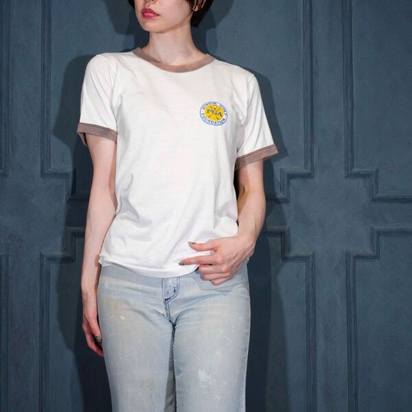 80's USA VINTAGE SCREEN STARS PRINT DESIGN RINGER T SHIRT/80年代アメリカ古着プリントデザインリンガーTシャツ
