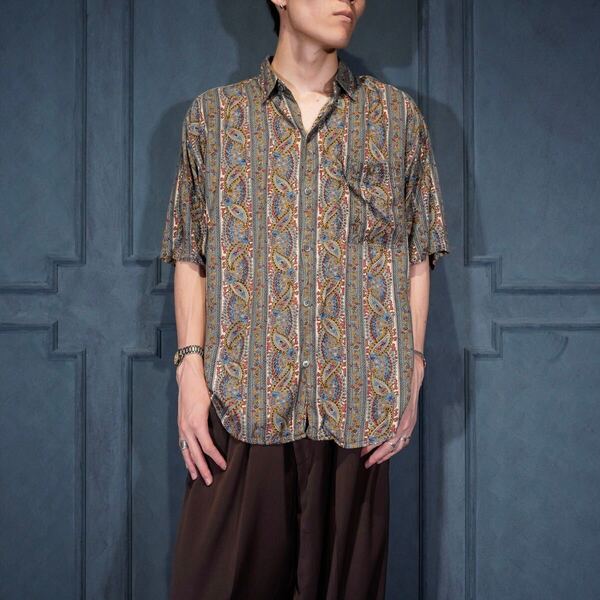 USA VINTAGE GOOUCH PAISLEY PATTERNED DESIGN HALF SLEEVE SHIRT/アメリカ古着グーチーペイズリー柄デザイン半袖シャツ