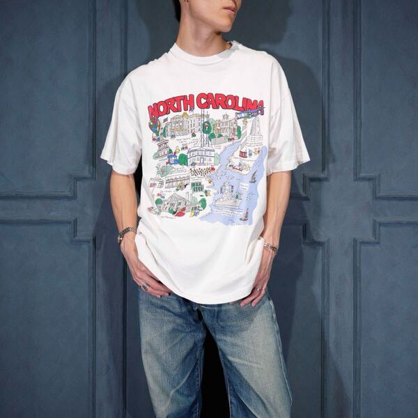 90's USA VINTAGE NORTH CAROLINA DOUBLE SIDED PRINT DESIGN T SHIRT/90年代アメリカ古着両面プリントデザインTシャツ