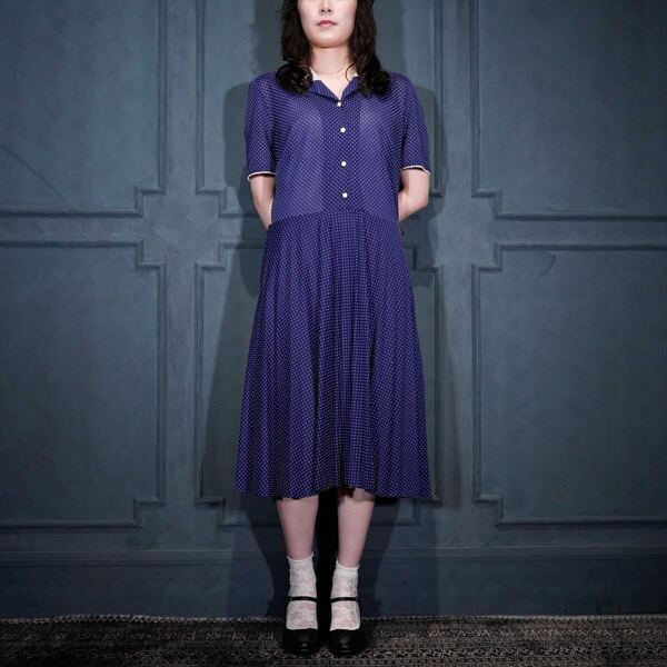 EU VINTAGE DOT PATTERNED SHEER DESIGN ONE PIECE/ヨーロッパ古着ドット柄シアーデザインワンピース