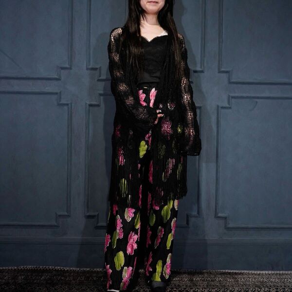 USA VINTAGE FLOWER PATTERNED PLATES DESIGN EASY PANTS/アメリカ古着お花柄プリーツデザインイージーパンツ
