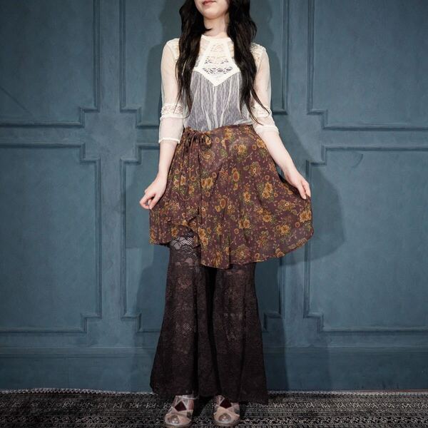 USA VINTAGE EXPRESS FLOWER PATTERNED RAP DESIGN SKIRT/アメリカ古着花柄ラップデザインスカート