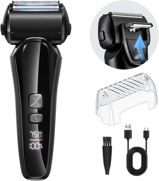 シェーバー メンズ Type-c充電式&大型LED画面 往復式 電気シェーバー IPX7防水 乾湿両用 電動髭剃り 深剃り